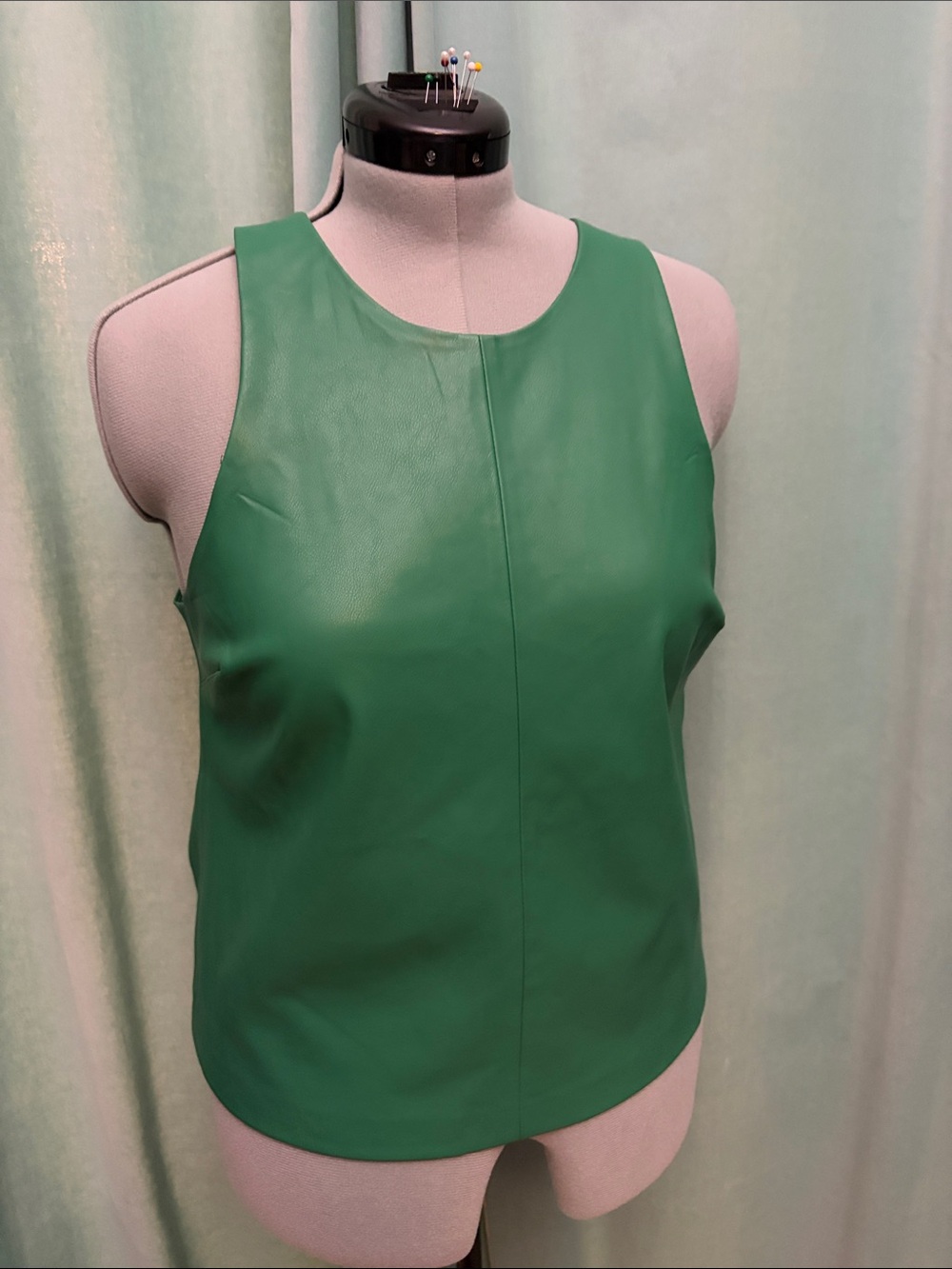 Green Leather-Look Sleeveless Shell Top